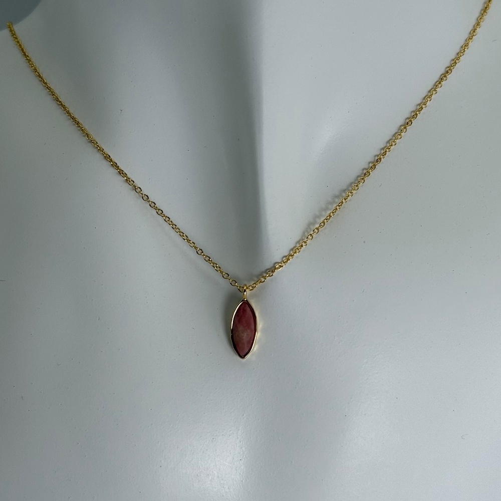 Gorjana Pink Rose Quartz Marquise Pendant Necklace 18k Gold Plated Adjustable - Picture 4 of 9